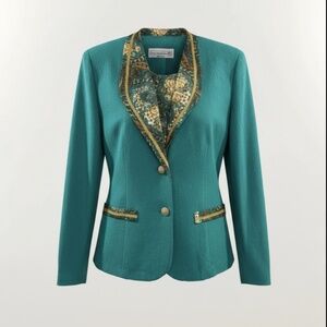 Vintage Pablo Collection Size Large 12/14 Emerald Green Blazer Gold Buttons Trim